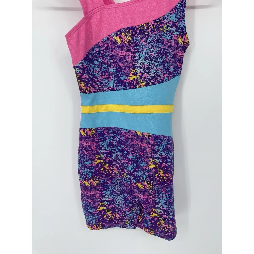 Splatter Tank Leotard Bodysuit Shimmer Speed Dry Purple‎ Pink Blue